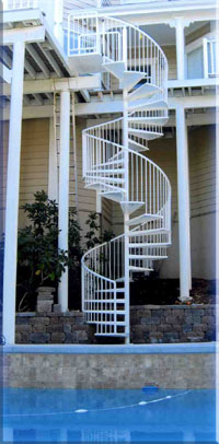 Poolside spiral stairs